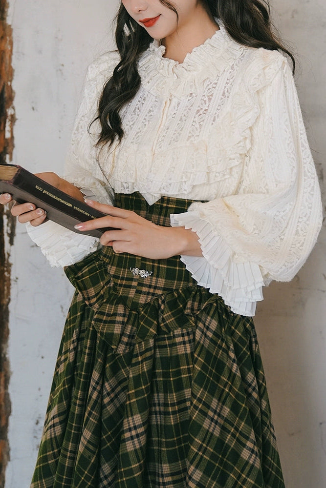 Frilled Lace Lantern Sleeve Shirt