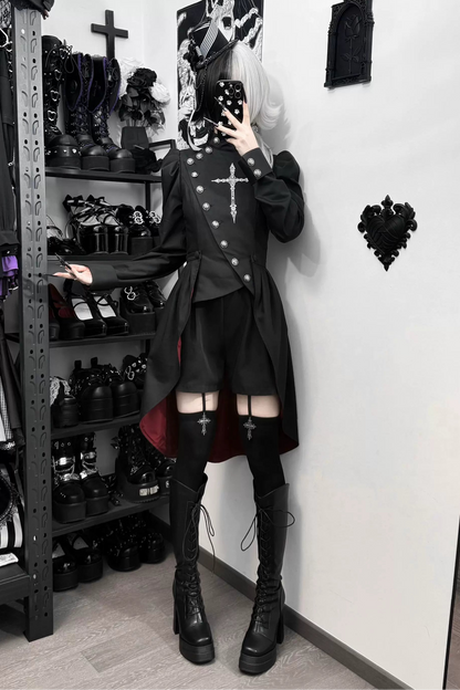 【9月28日予約締切】Prince-Style Gothic Cross Embroidered Coat Jacket With Train