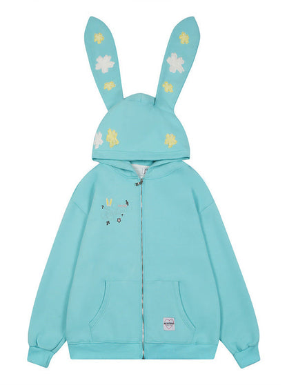 Cute Bunny Ear Hoodie Cardigan Jacket