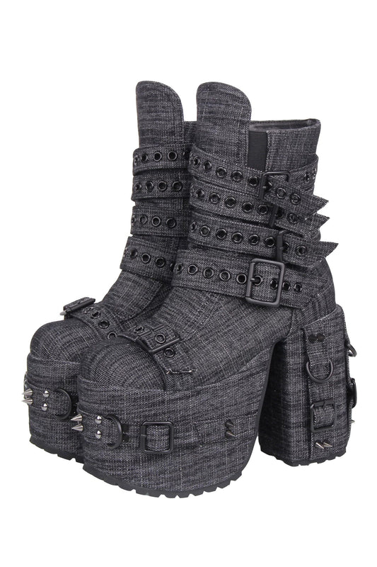Punk Denim Chunky Heel Boots