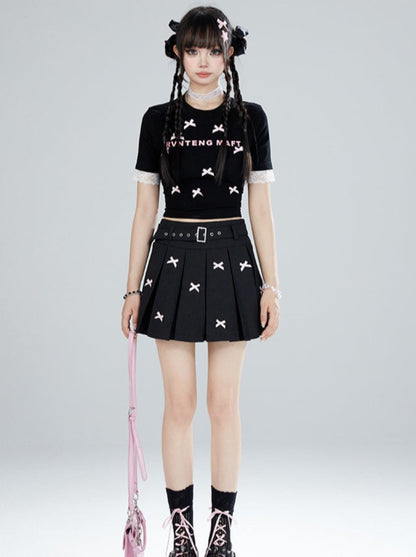 Limited time 95% off 11SH97 sweet hot girl pleated skirt women's summer design sense bow thin A-line skirt