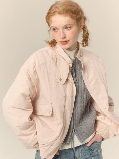 Pastel Short Stand Collar Cotton Jacket