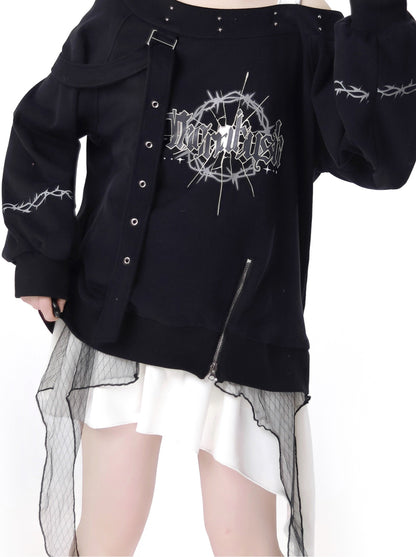 Dark Soon Print Design Sweat Suit Eyelet Trainer + Lace Elegular Skirt
