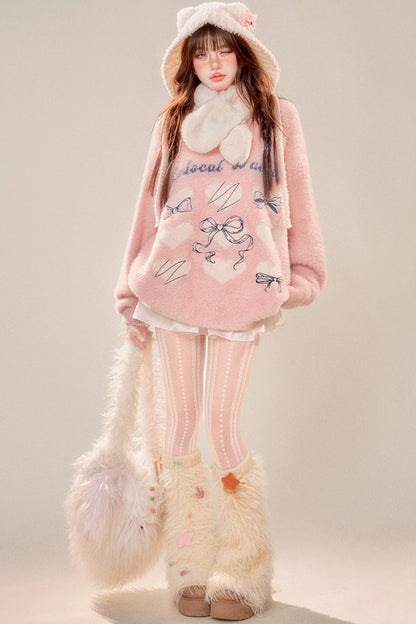 Sweet Heart Pink Sea Hose Horse Hair Sweater