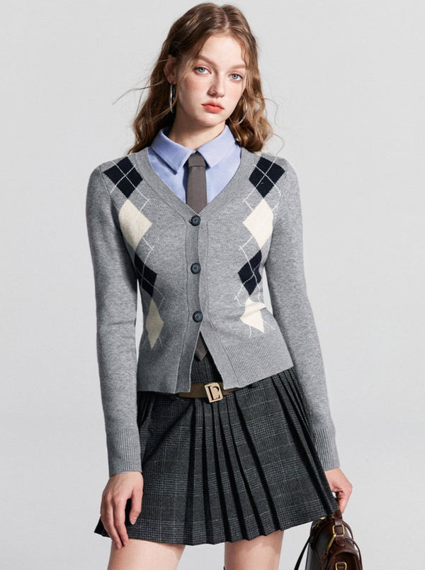 Argyle Retro Slim Cardigan