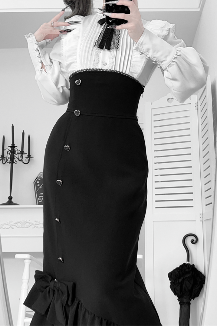 【数量限定】Heartbeat Love Songクリアエレガントリボンシャツ＋フィッシュテールスカートセット