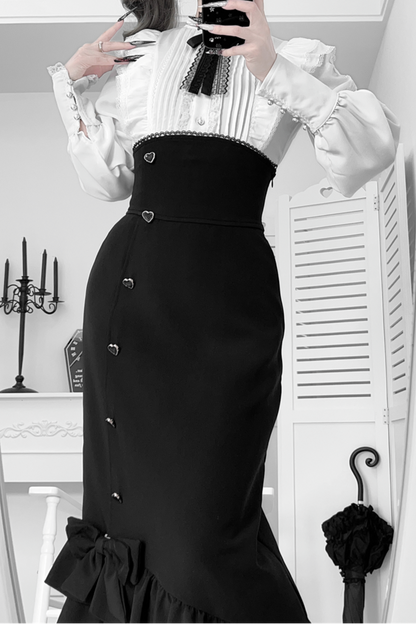 【数量限定】Heartbeat Love Songクリアエレガントリボンシャツ＋フィッシュテールスカートセット