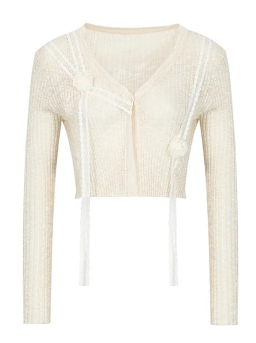 ステッチレースニットカーディガン