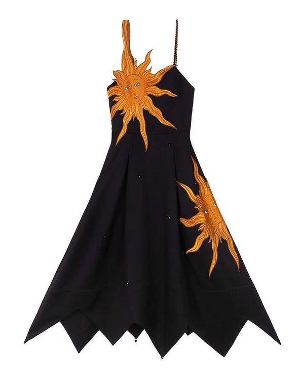 サンフラワーストラップスリムスイングレトロドレス