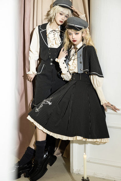 King's College Lolita Prince Ruffle Shirt + Cape + Vest + Shorts + Skirt