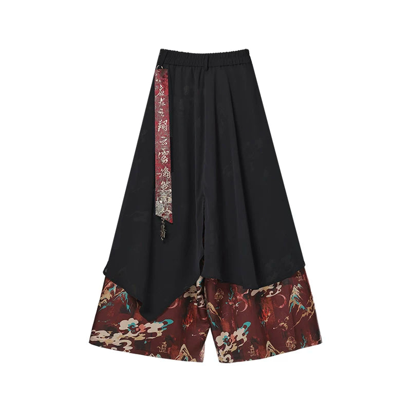 Gold Dragon Embroidered Choker Top (with Cups) + Chinese-Style Wide-Leg Pants