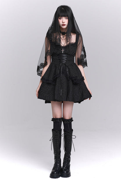 Gothic Style Neck Short Top + Suspender Dress