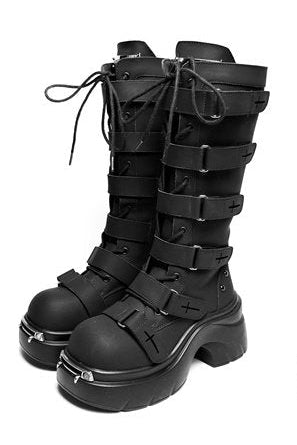 Y2K Gothic Nameplate Platform Boots
