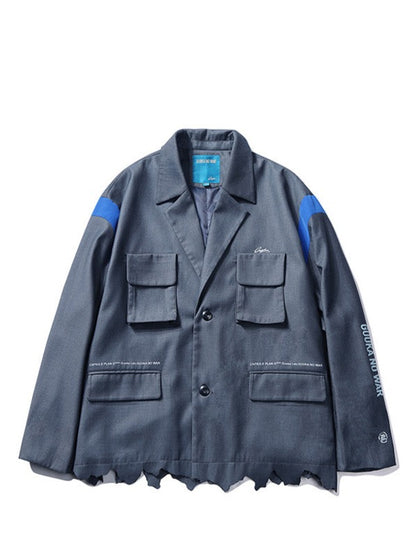 Gray Multi-pocket Work Loose Jacket
