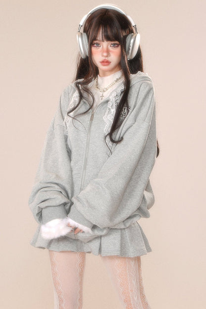 レースフーディースウェットシャツジャケット