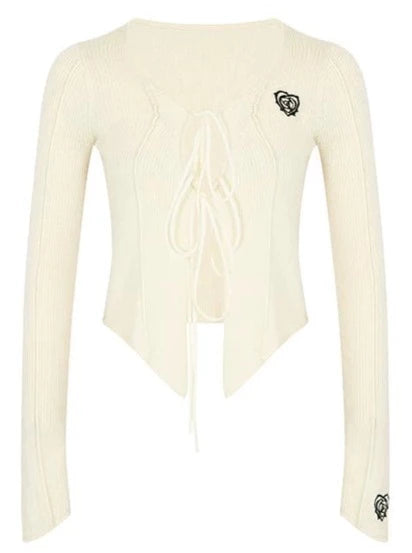 ローズラブニットロゴリボントップス