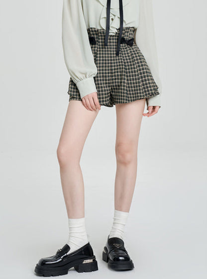 French Green Check Bow Shorts