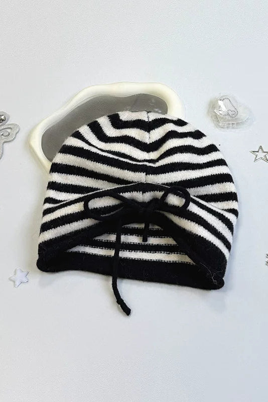 Striped knit hat + ear muffs + scarf