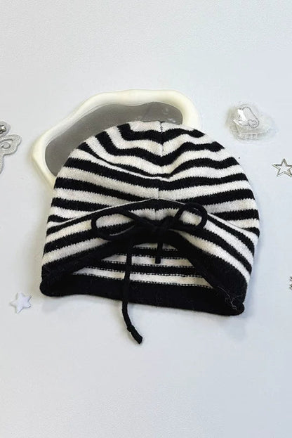 Striped knit hat + ear muffs + scarf