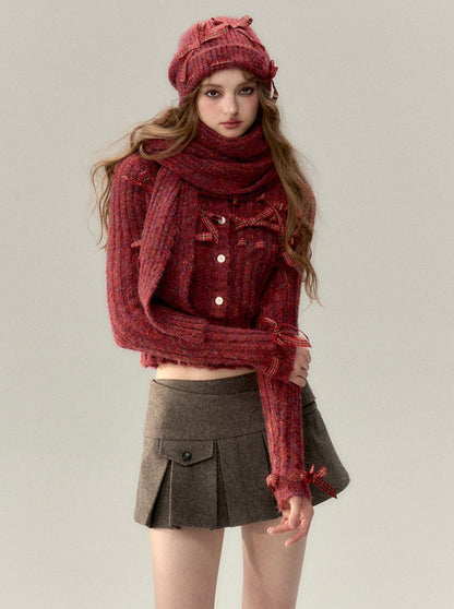 Ribbon ribbed knit top + ribbon knit hat + knit flowers