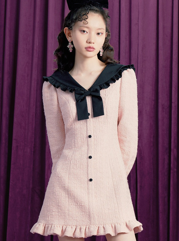 Frilled Sailor Tweed Dress