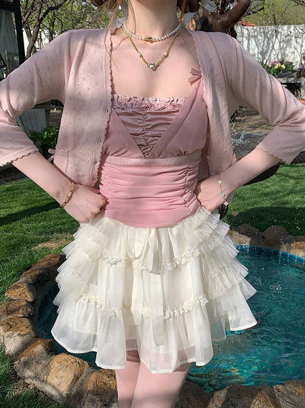 Lace Tiered French Pure White Skirt