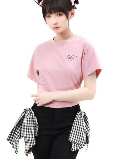 Black&amp;Pink Back Ribbon Logo T-shirt