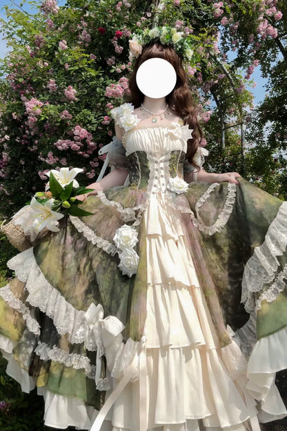 【8月23日予約締切】Elegant Forest Floral Oil Painting Print Classical Lolita Tiered JKS Dress Type 1/2