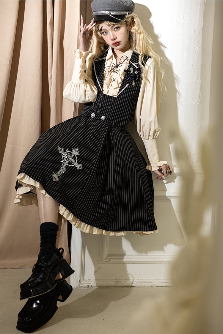 King's College Lolita Prince Ruffle Shirt + Cape + Vest + Shorts + Skirt