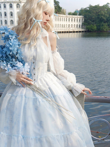 Ice Blue Flower Dress + Sleeve + Corset
