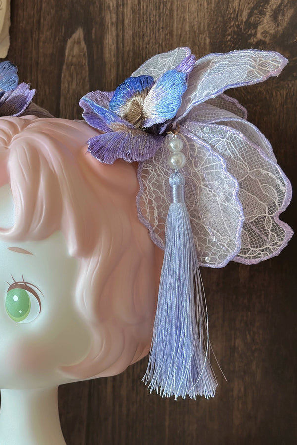 【9月13日予約締切】Purple/Dark Purple Gothic Lolita Elegant Iris Series Accessories(Bonnet / Hair clip with tassel / Hair clip / Brooch)