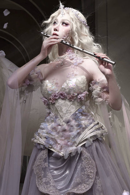 月光花卉束胸上衣+袖子+华丽项链