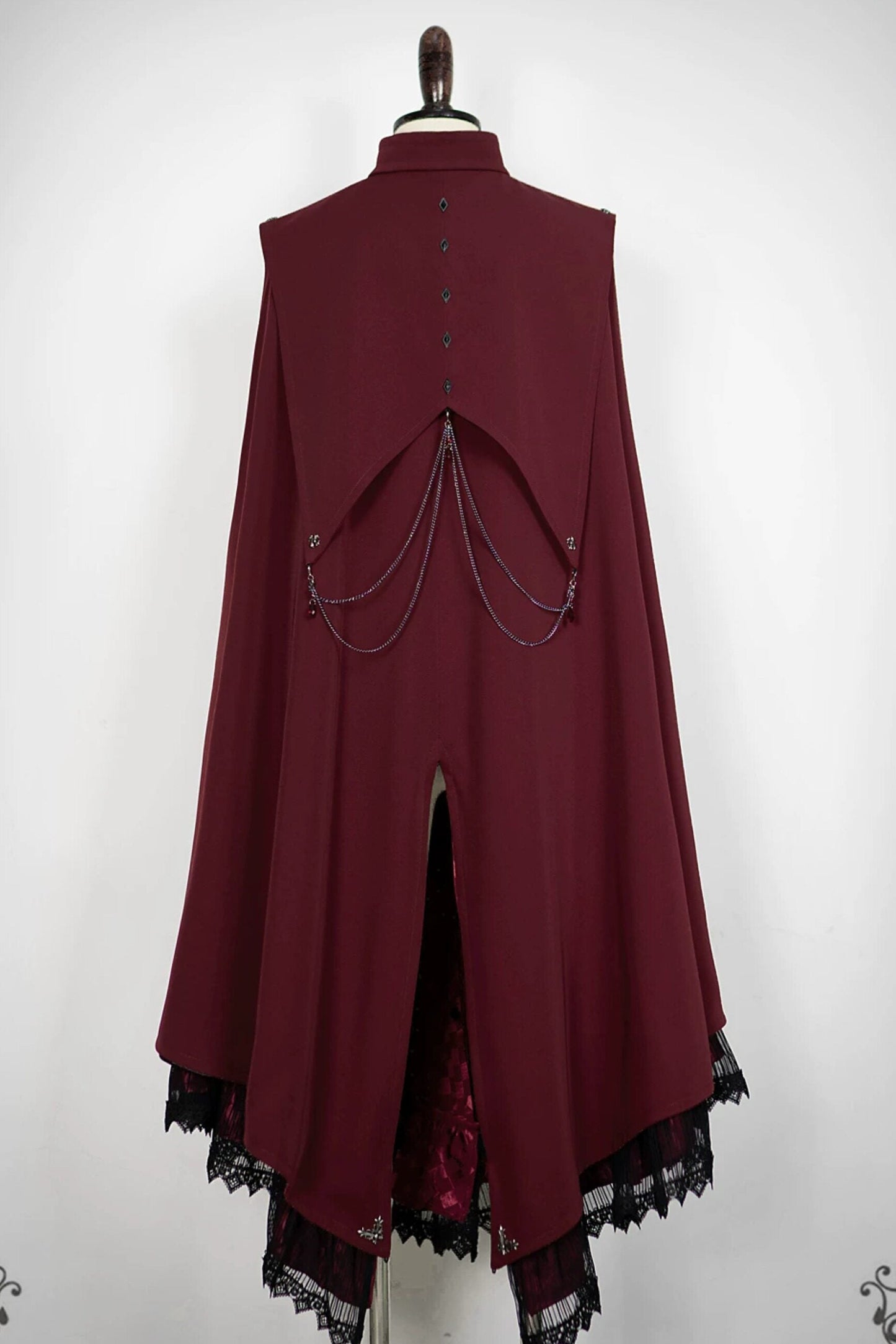 【9月5日予約締切】Dark Red/Dark Green Gothic Chain Layered Lace Cape Coat(Short Length/Long Length)