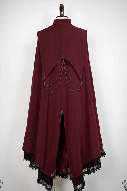 【9月5日予約締切】Dark Red/Dark Green Gothic Chain Layered Lace Cape Coat(Short Length/Long Length)