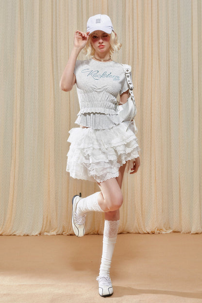 Irregular Cake Half Lace Skirt