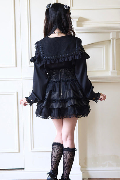 Sailor collar lace ribbon shirt