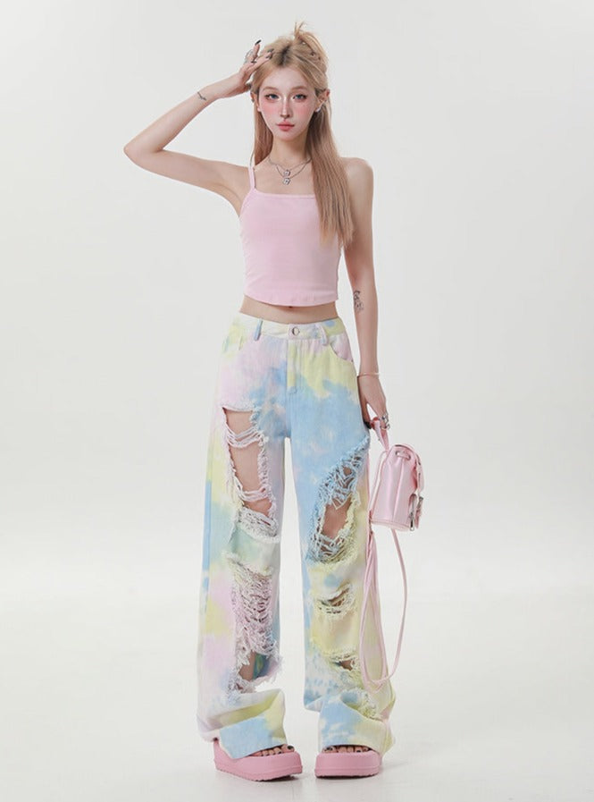 Spice Girl Damage Colorful Wide Leg Pants