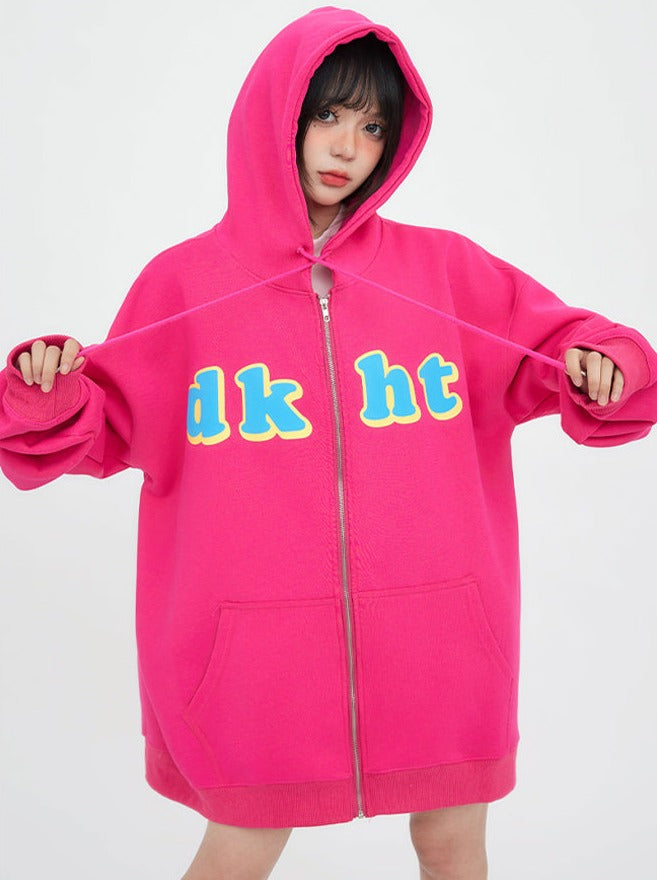 Logo colorful zip-up hoodie