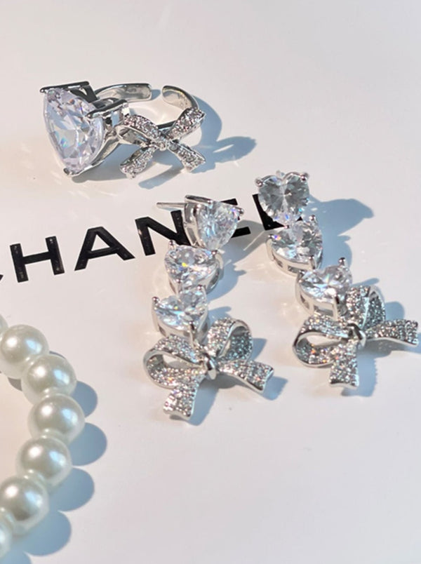 リボンハートピアス＋イヤリング＋リング