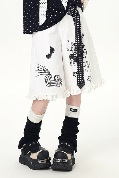 Short à volants avec ruban à pois et motif de dessin animé