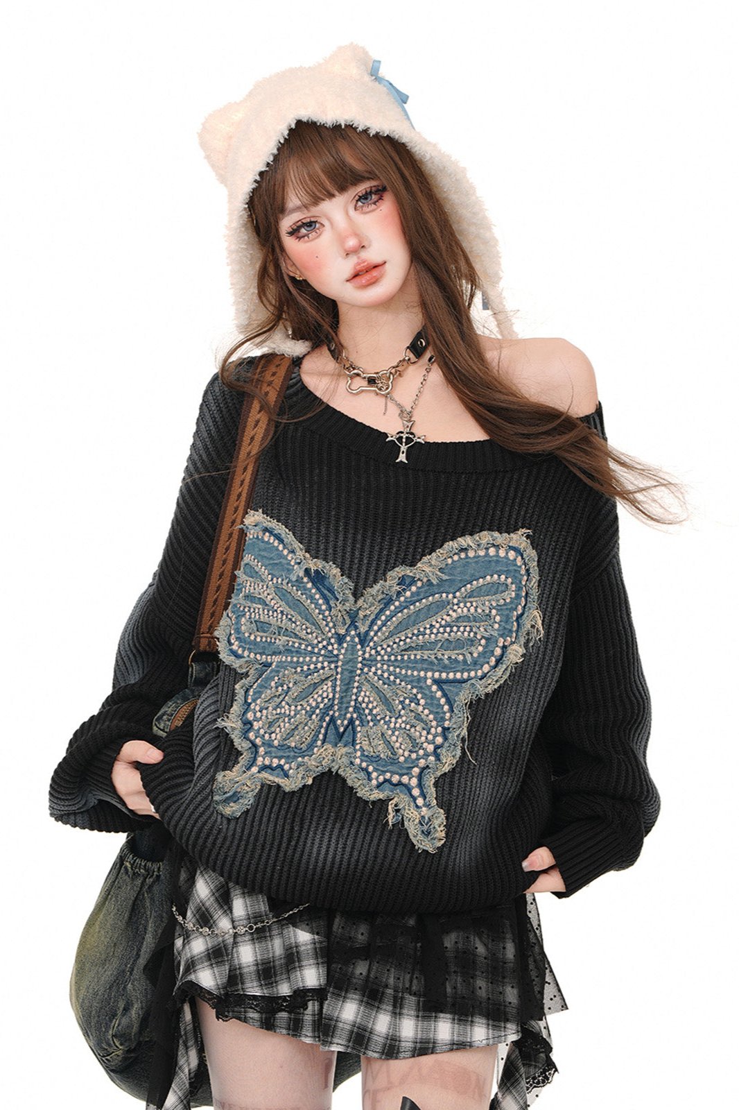 Butterfly Embroidered Slanted Top