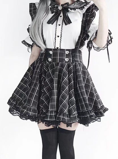 Dark Girly Frill Suspender Skirt