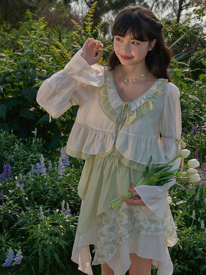 Seaside Vacation Floral Ruffle Ribbon Top + Assassus Dress [Short Long]