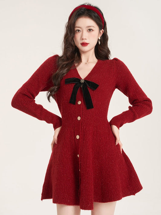 スタイルVネックエイボニットフレアワンピース