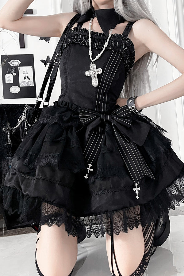 Dark Gothic Striped Slim Dress