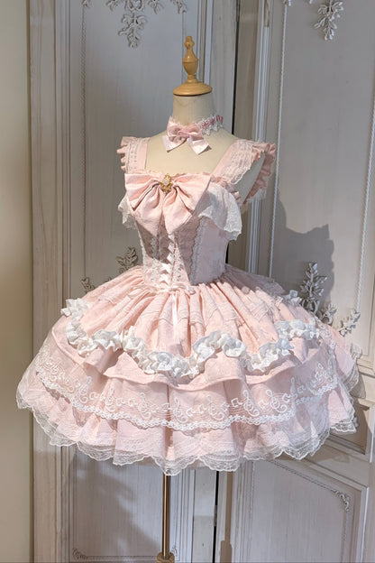 【予約商品】ピンク/パステル ジー・クレフメロディエンブロイダリーバレエコアロリータコルセットドレス