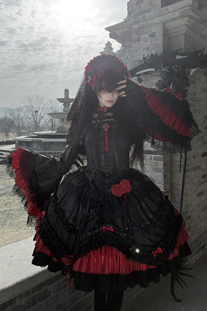【4月21日予約締切】ブラッドフィーストダークゴシックローズクロスコルセットサスドレス＋ベルスリーブショートジャケット＋アクセサリー