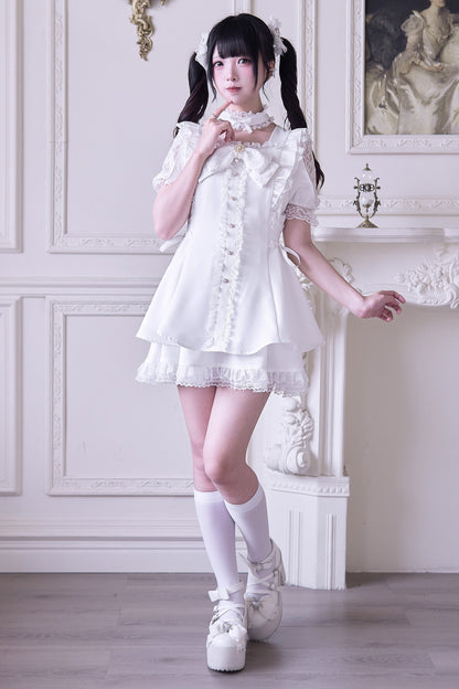 Mine striped lace puff sleeve top + short skirt