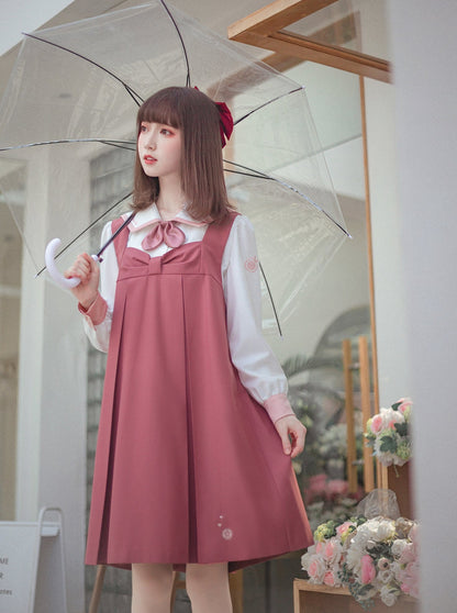 Milk pink skirt + sweet college blouse