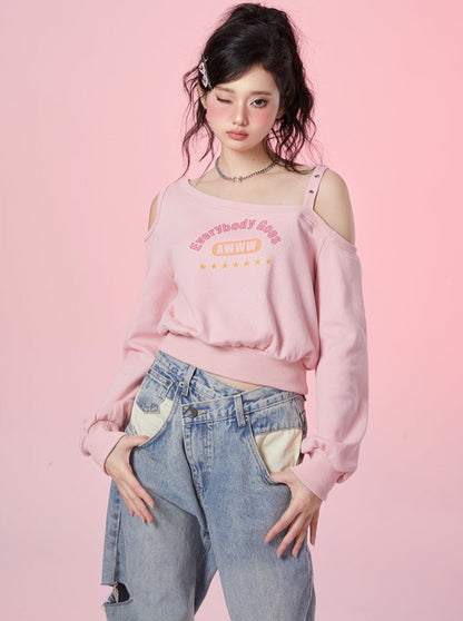 OFF -Shoulder Peach Lettle运动衫